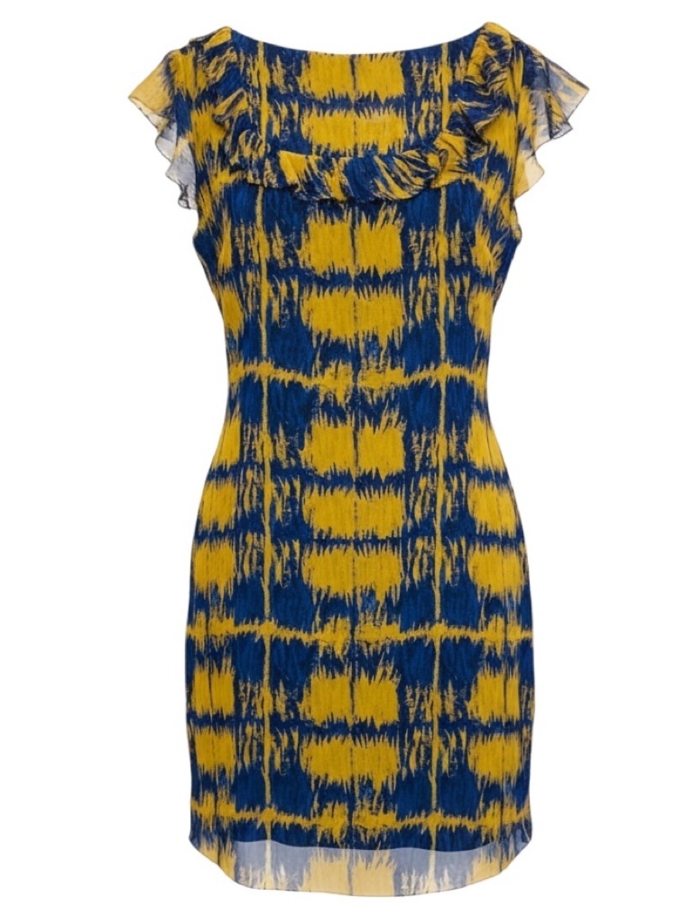 COACH MUSTARD / BLUE GRUNGE PLAID MINI DRESS